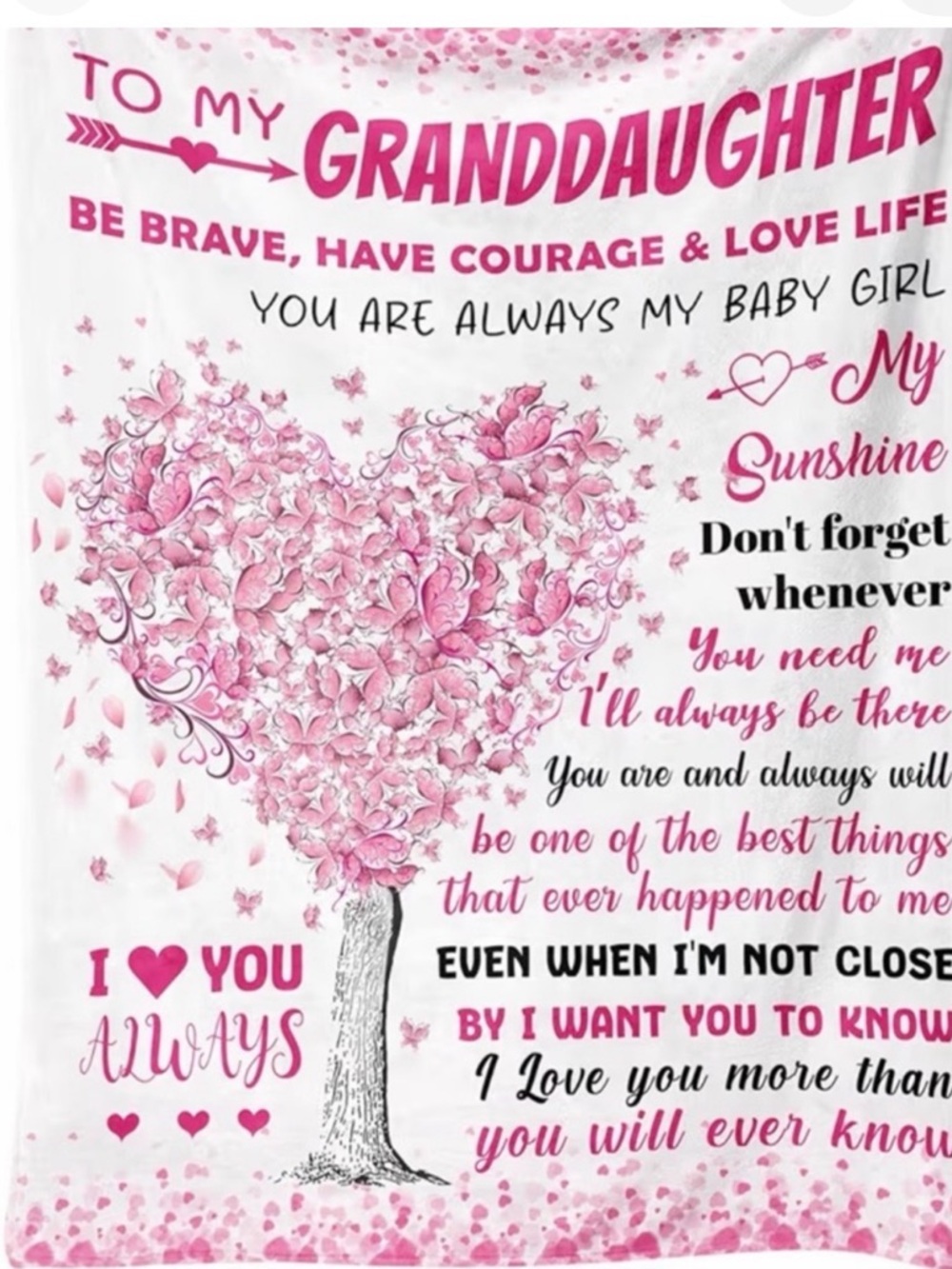 To My Granddaughter Pink Heart Tree Blanket -